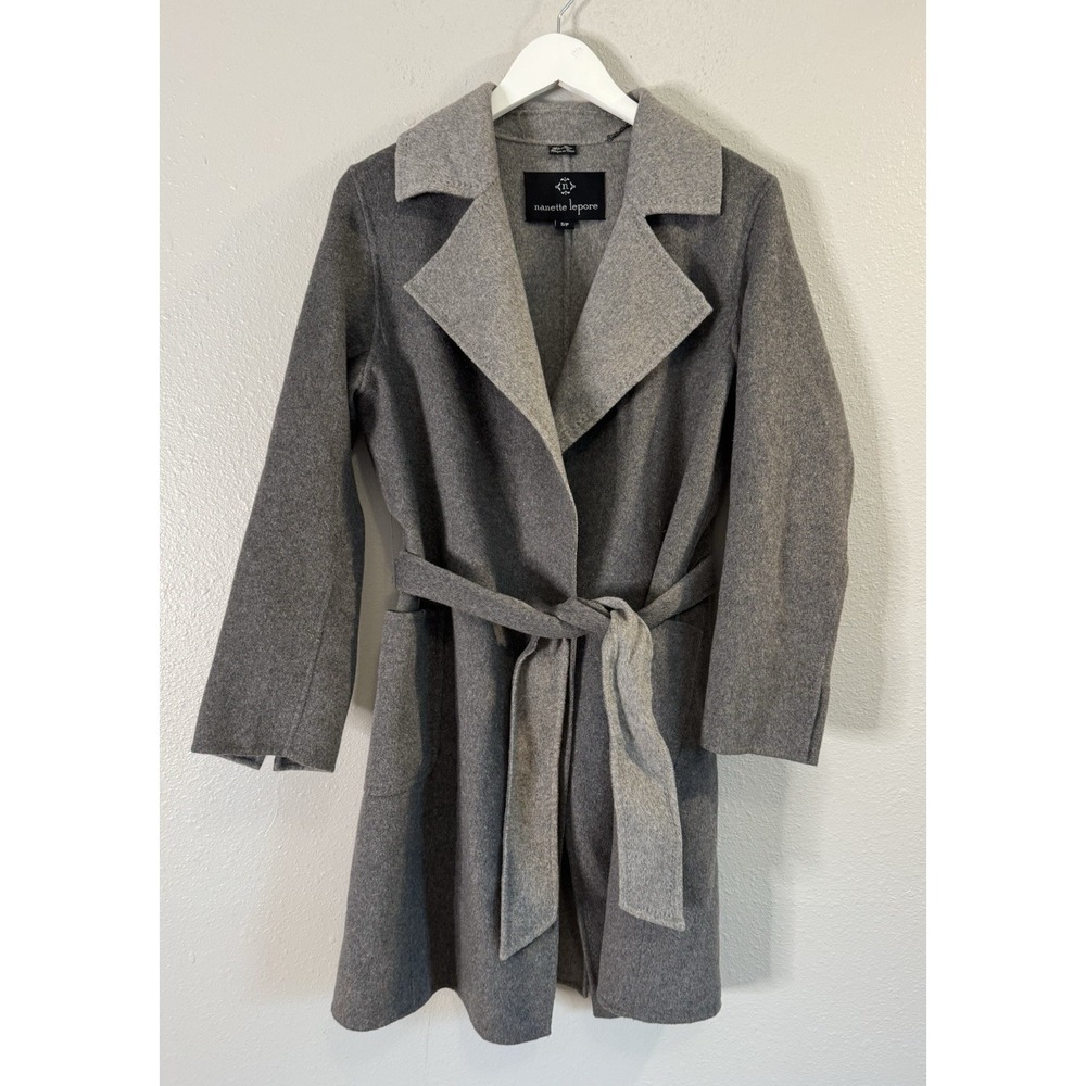 Nanette Lepore Gray Wool Blend Belted Wrap Coat Quiet Luxury Petite S